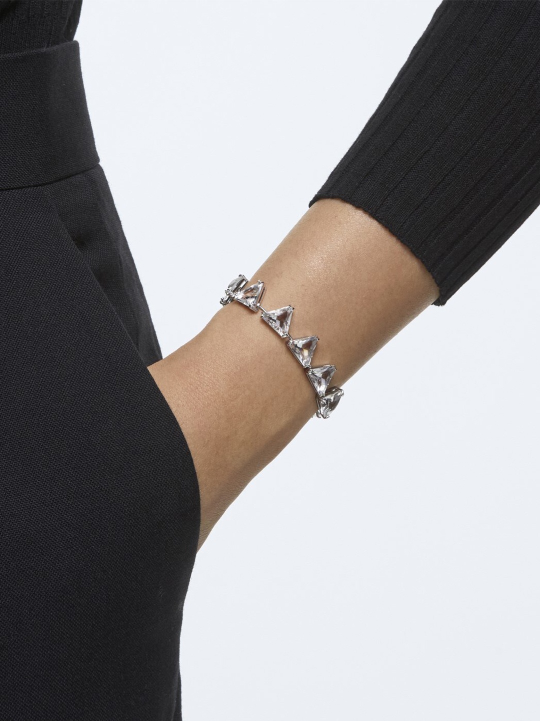

SWAROVSKI Women Silver & White Crystals Rhodium-Plated Bangle-Style Bracelet