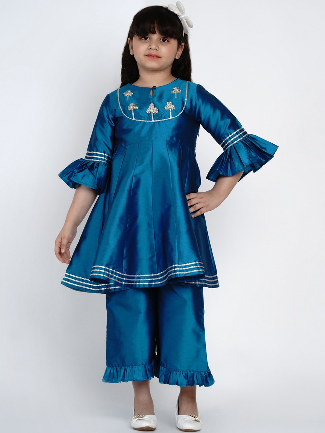 

Bitiya by Bhama Girls Blue Ethnic Motifs Yoke Design Pleated Kurta with Palazzos