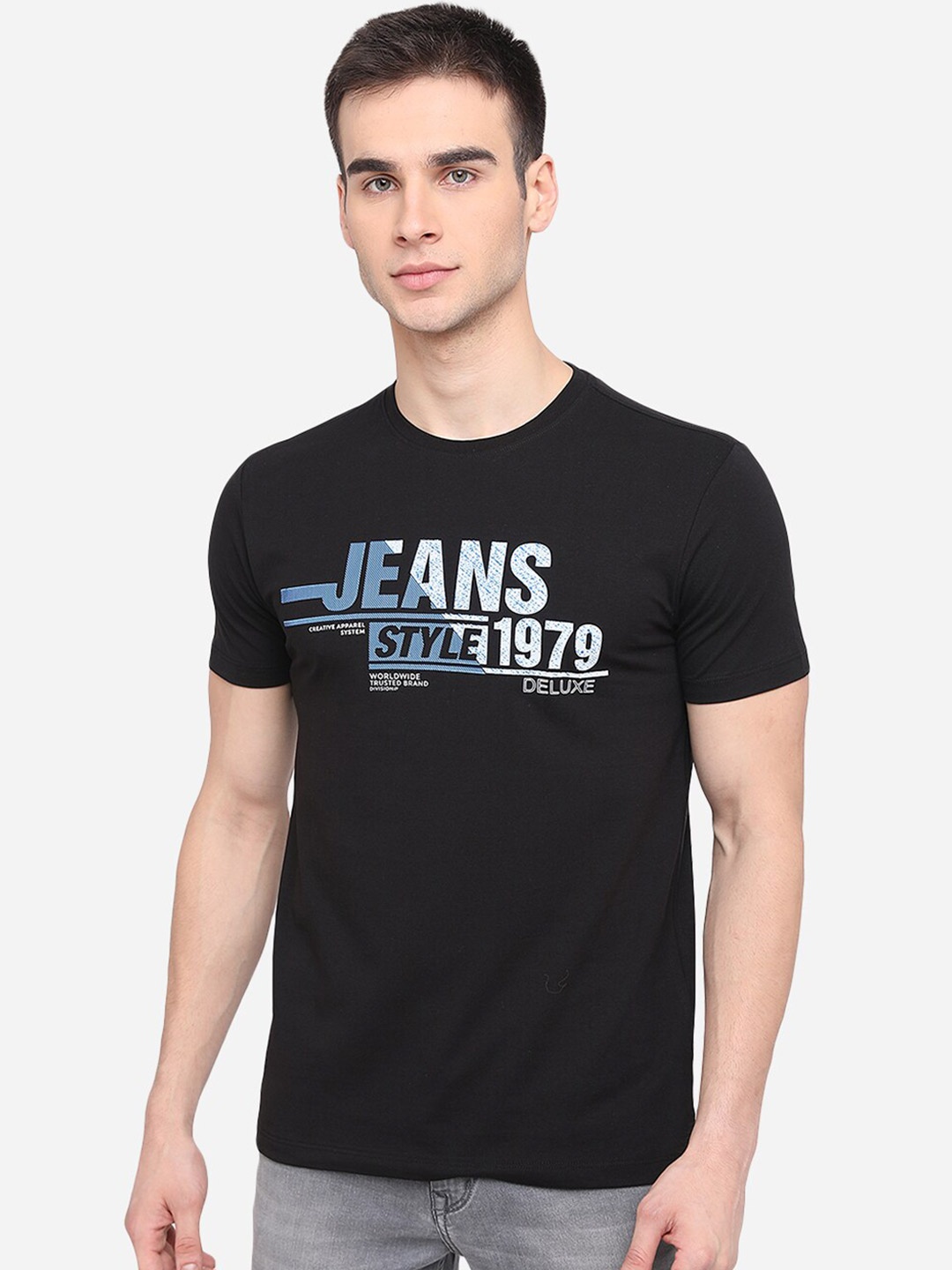 

JADE BLUE Men Black Typography Printed Slim Fit T-shirt