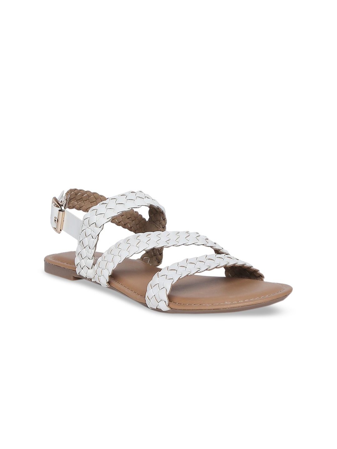 

Forever Glam by Pantaloons Women White Printed Open Toe Flats with Buckles