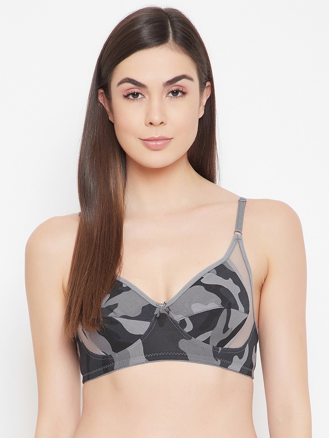 

Clovia Black & Grey Abstract Cotton Everyday Bra Full Coverage BR1780L1332B