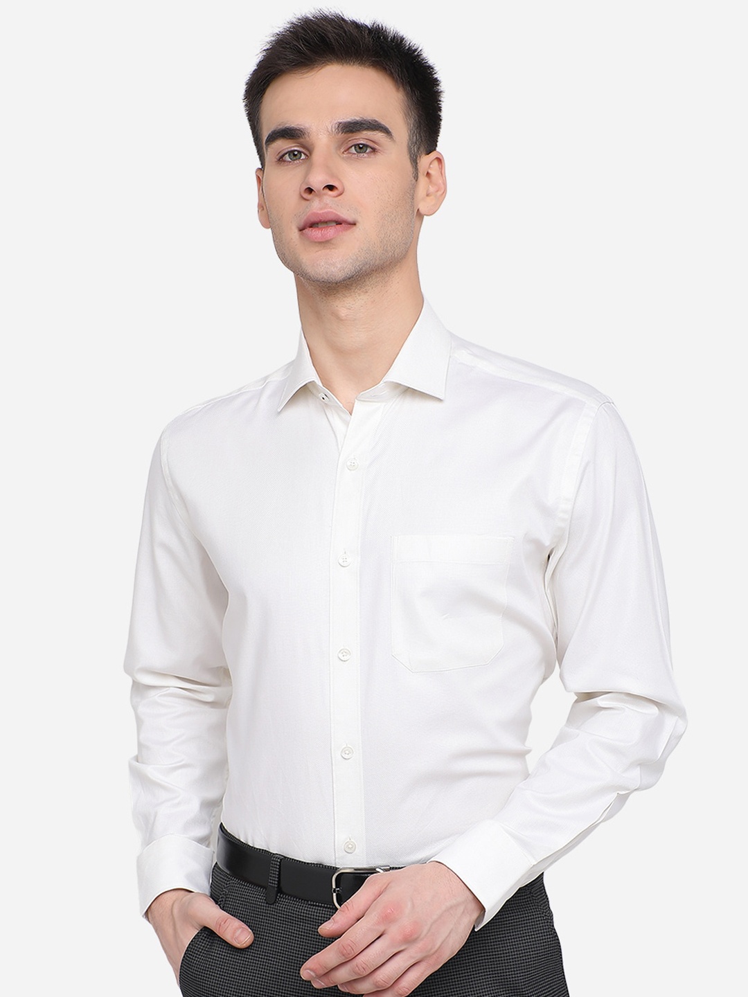 

JADE BLUE Men White Cotton Formal Shirt