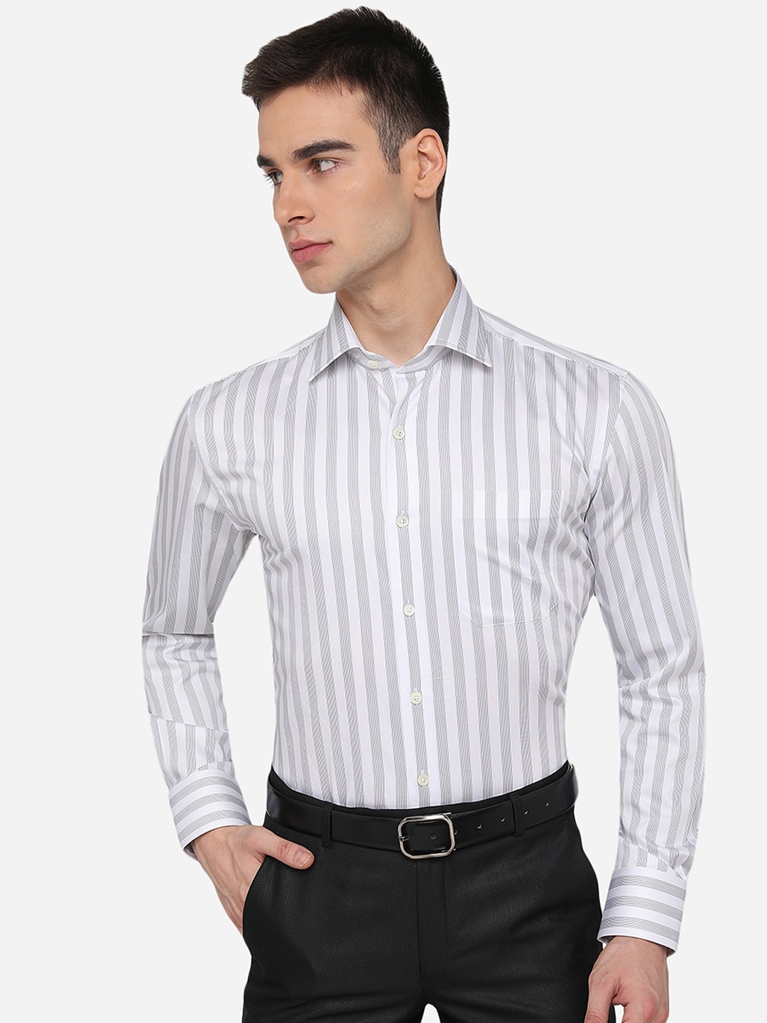 

JADE BLUE Men White Multi Stripes Striped Formal Shirt