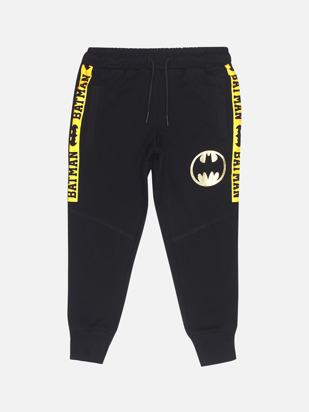 

Kids Ville Boys Black & Yellow Batman Printed Straight-Fit Pure Cotton Joggers