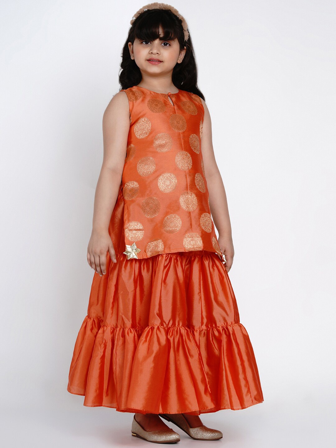 

Bitiya by Bhama Girls Orange Ethnic Motifs Kurti with Sharara