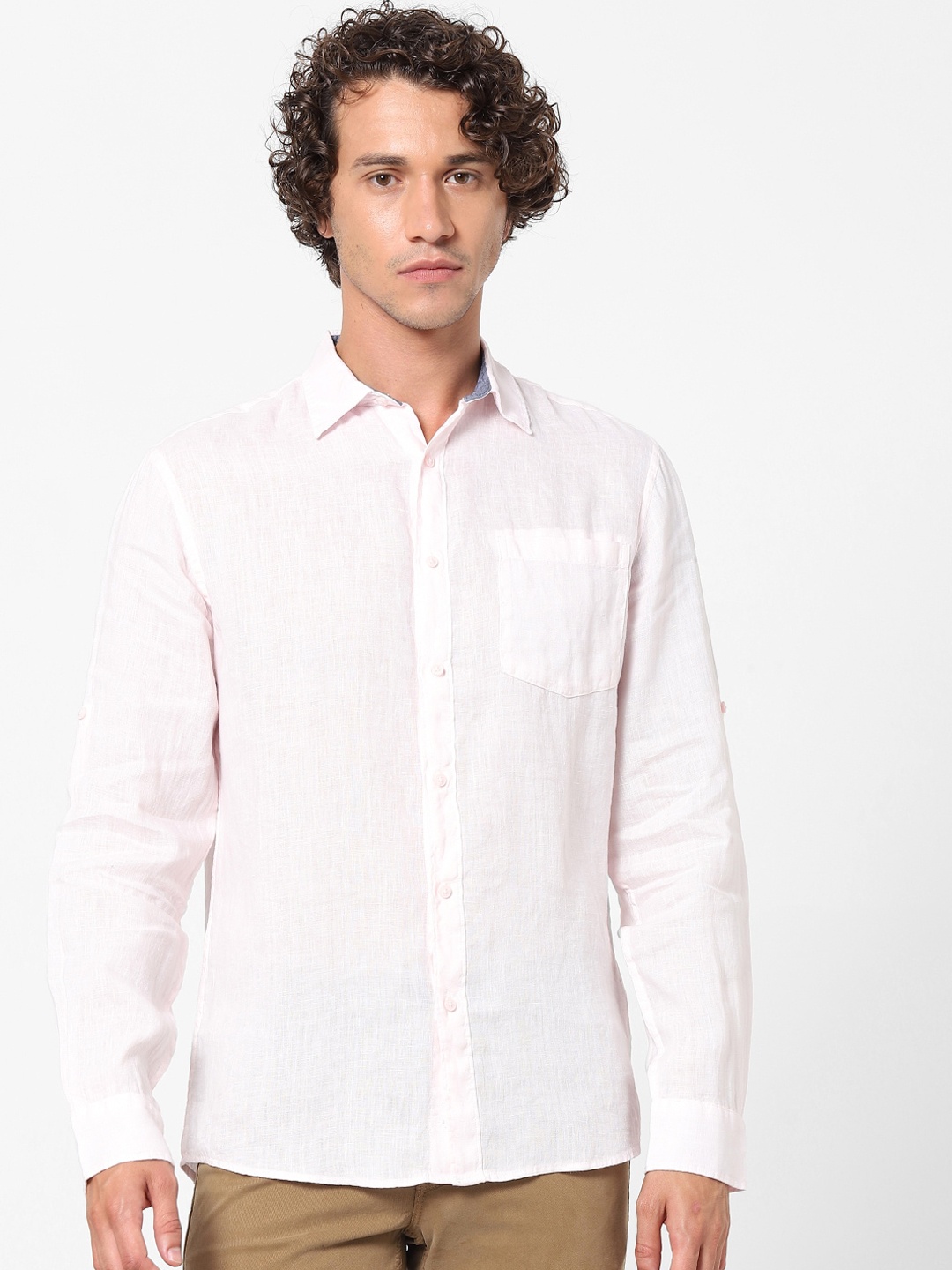 

Celio Men Pink Linen Casual Shirt