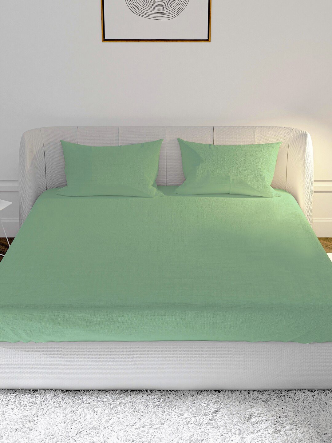 

MAYFAIR HOMES LONDON Green Solid 144 TC Cotton 1 King Bedsheet with 2 Pillow Covers