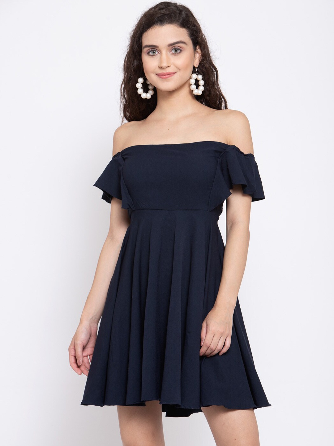 

EMBLAZE Navy Blue Off-Shoulder Dress
