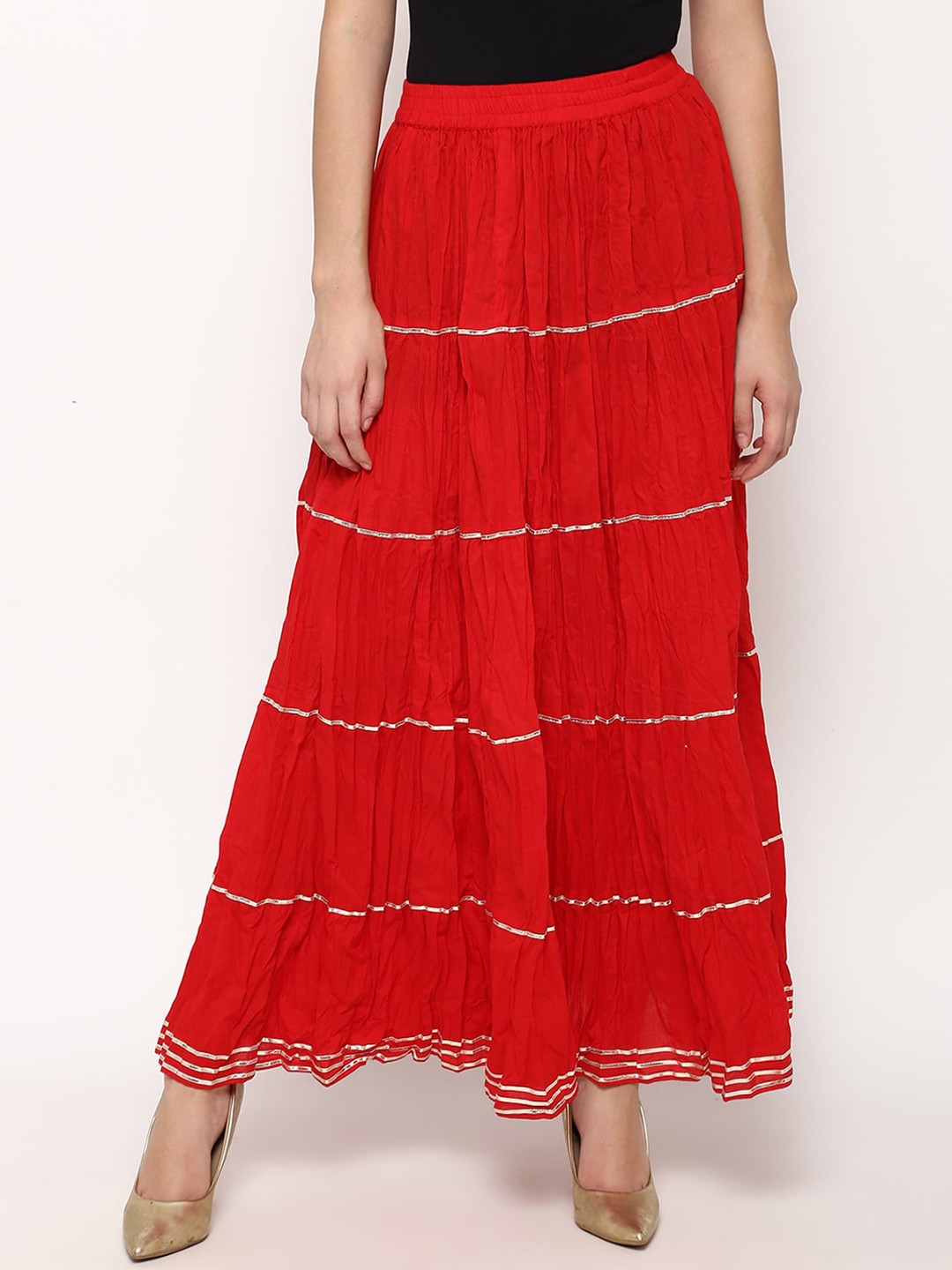 

V2 Value & Variety Women Red Solid Tiered Maxi Skirt