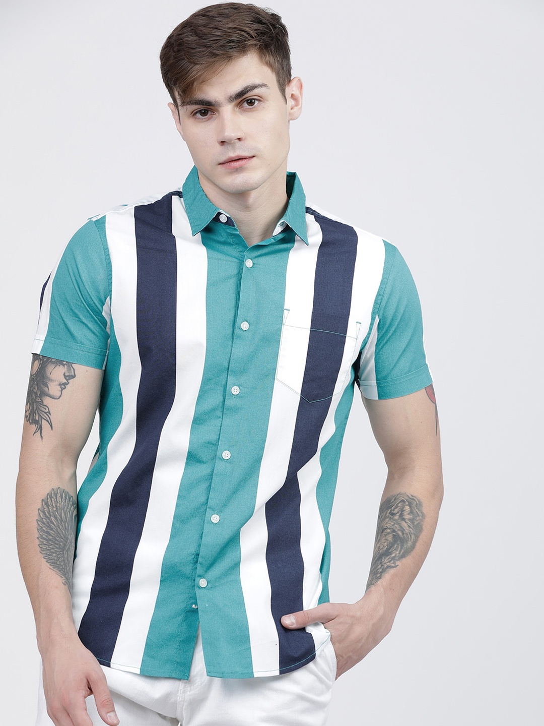 

LOCOMOTIVE Men Multicoloured Slim Fit Striped Casual Shirt, Multi