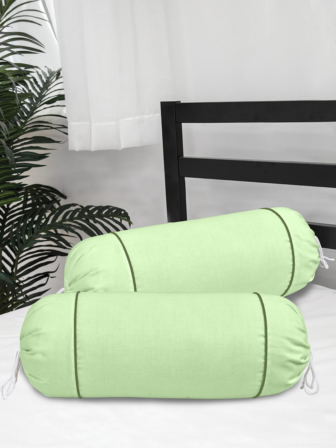

Clasiko Set Of 2 Green Solid Cotton 300 TC Bolster Covers
