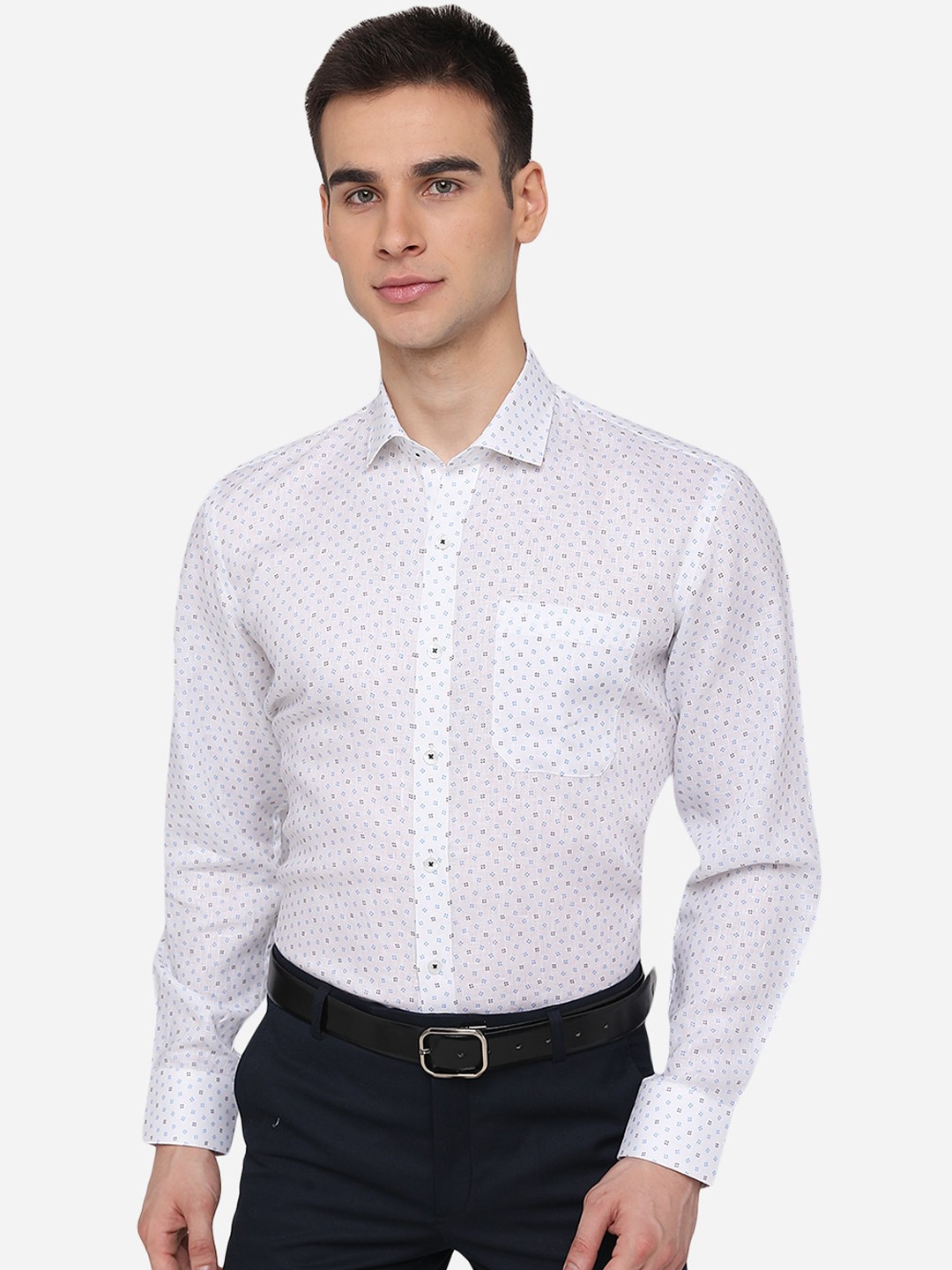 

JADE BLUE Men White Printed Linen Formal Shirt