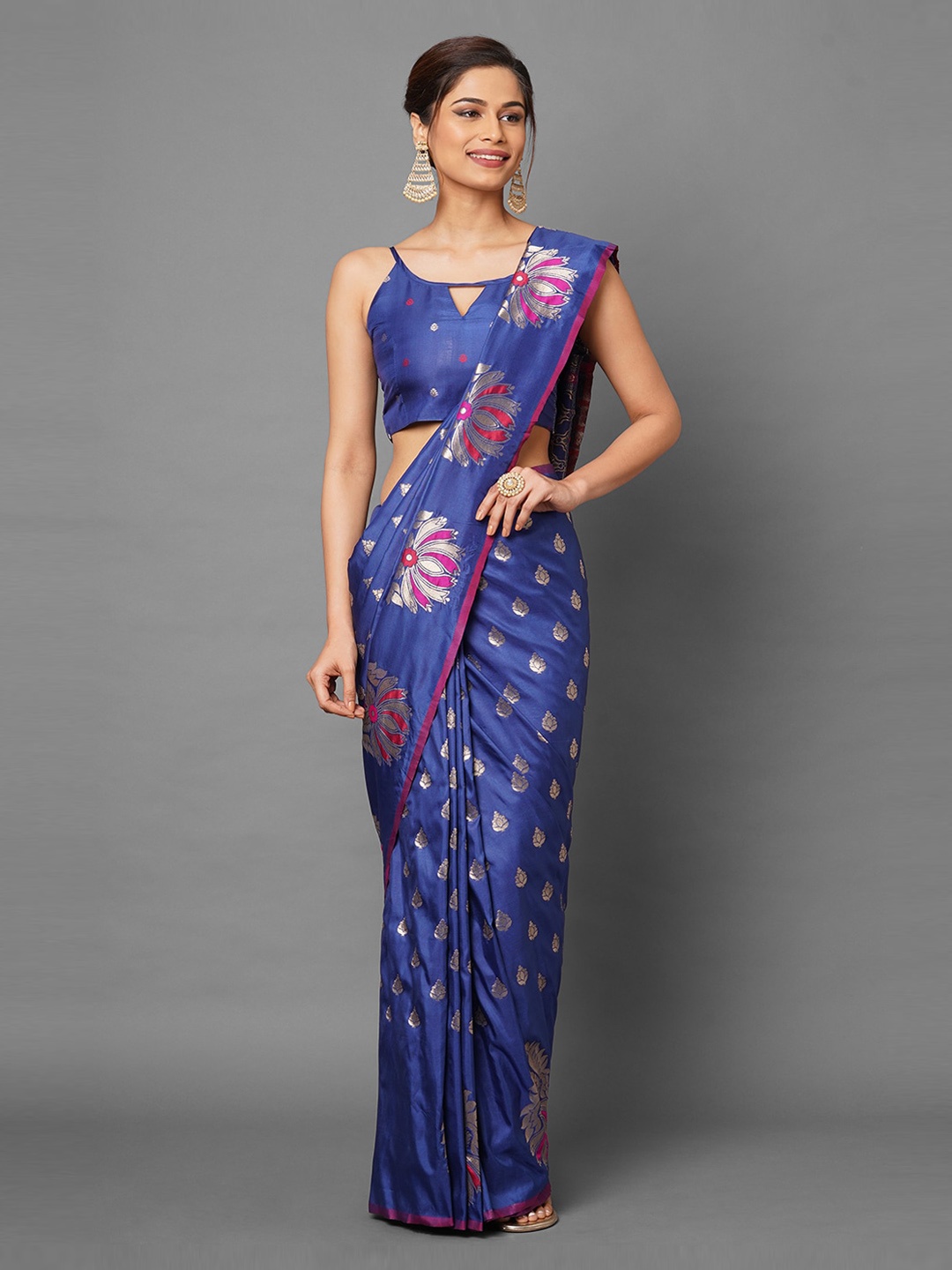 

Mitera Blue Silk Blend Banarasi Saree