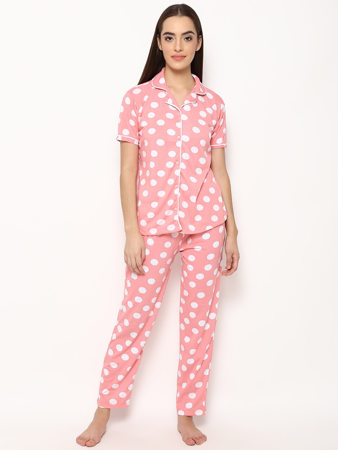 

V2 Value & Variety Women Pink & White Printed Cotton Night suit