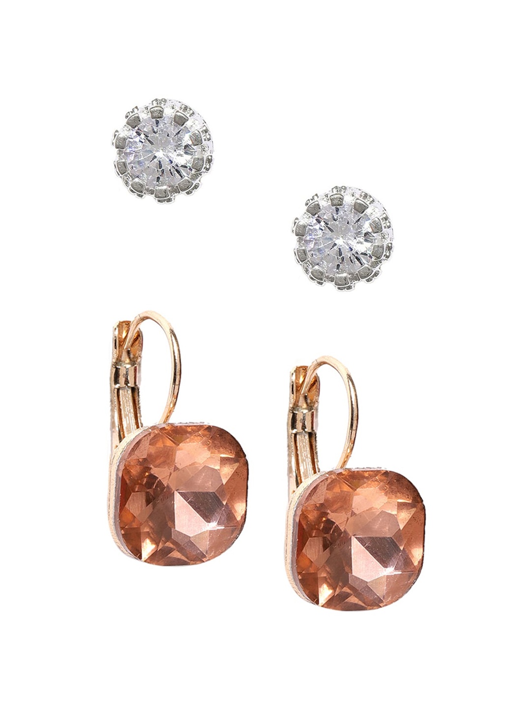 

OOMPH Set of 2 Silver Contemporary Studs Earrings