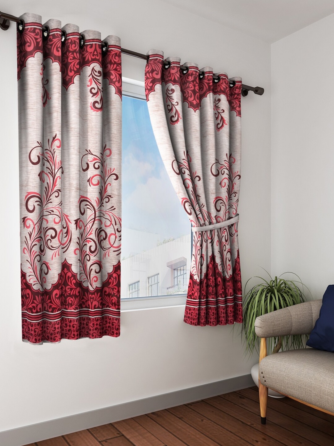 

Home Sizzler Cream & Maroon Set of 2 Ethnic Motifs Window Curtains