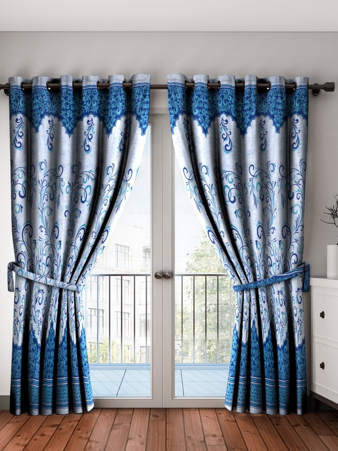 Home Sizzler Blue Set of 2 Floral Long Door Curtain