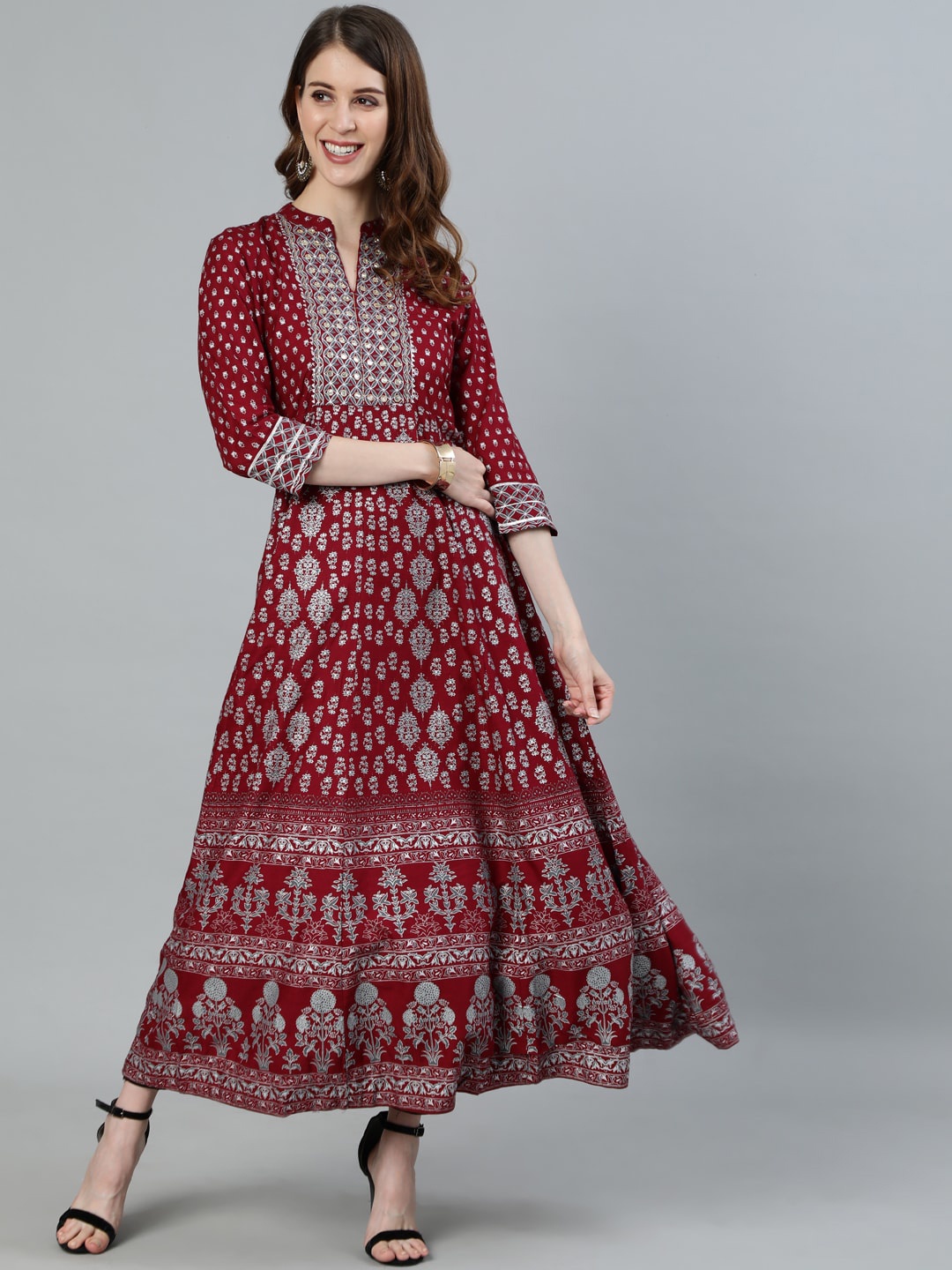 

Ishin Women Maroon Ethnic Motifs Printed Anarkali Kurta
