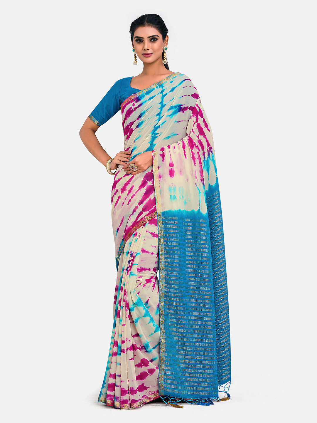 

MIMOSA Blue & Pink Tie and Dye Zari Banarasi Saree