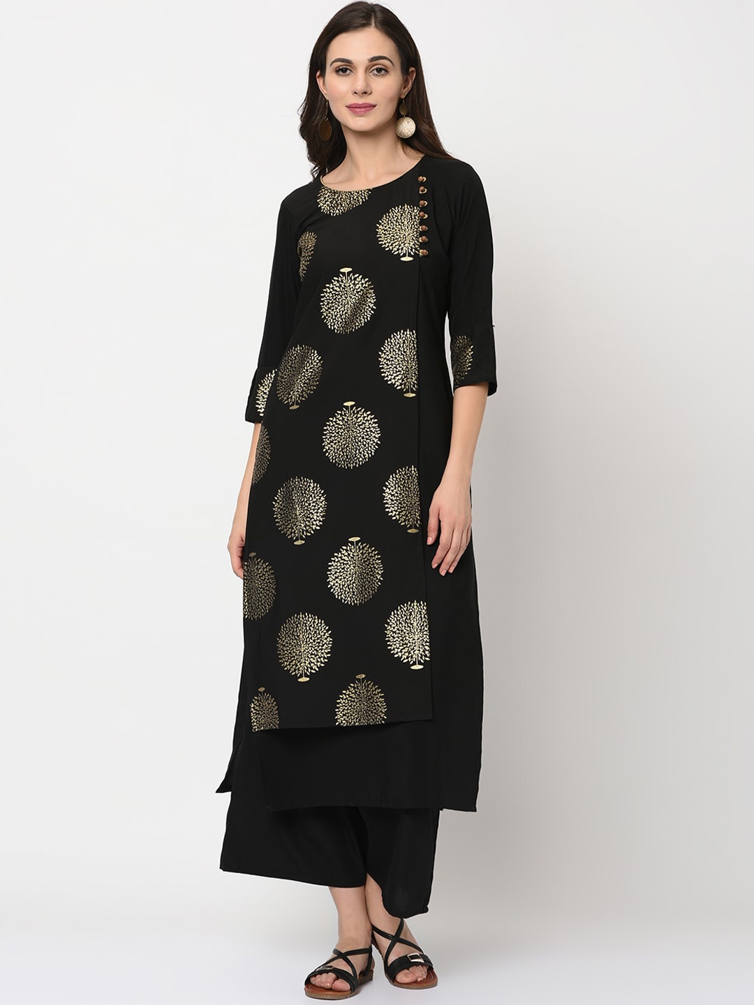 

ZIYAA Women Black Foil Printed Kurta with Palazzos