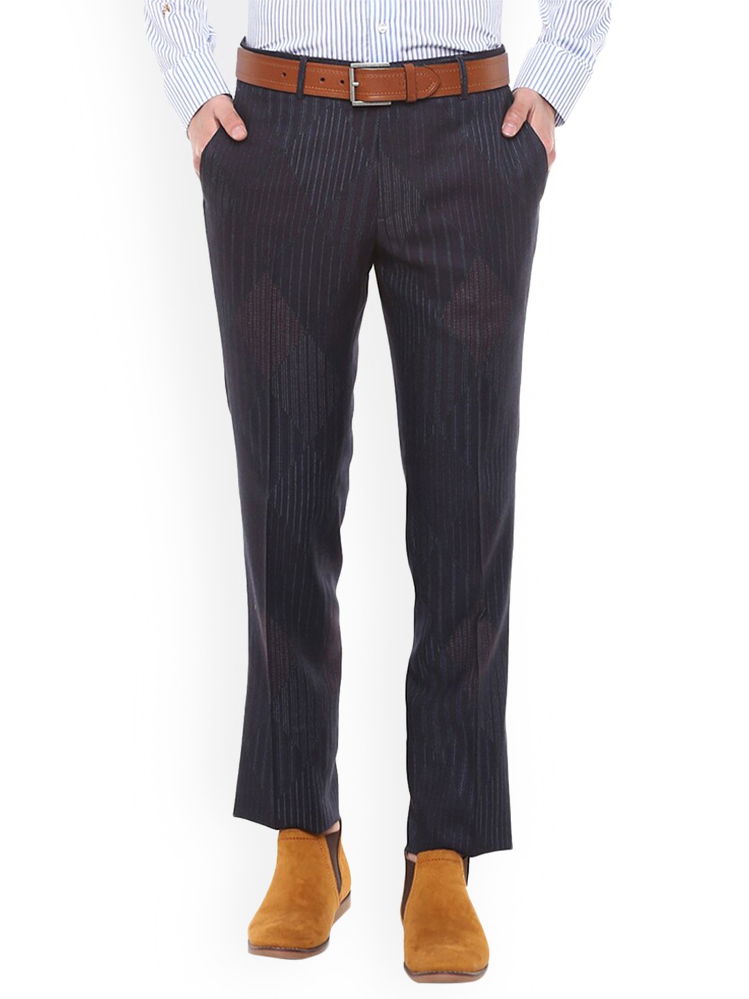

ETRO Men Navy Blue Striped Regular Trousers Regular Trousers Regular Trousers