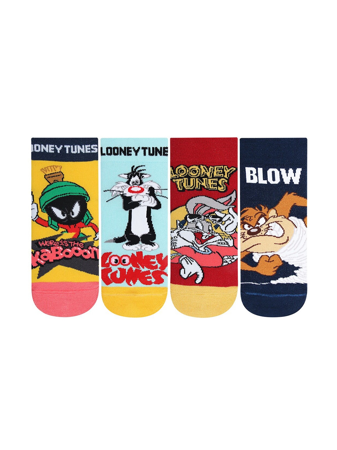 Bonjour Kids Pack Of 4 Assorted Looney Tunes Ankle-Length Socks