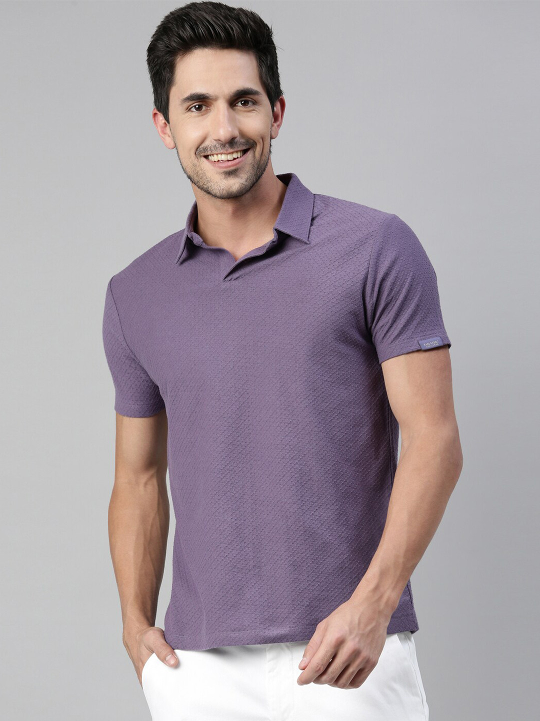 

RARE RABBIT Men Rings-4 Slim Fit Solid Polo Collar T-Shirt, Purple