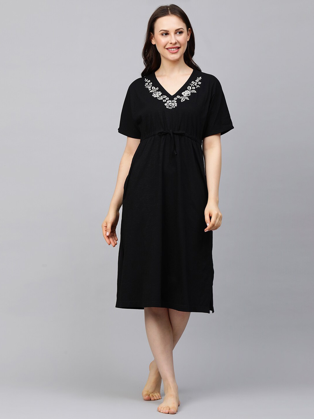 Chemistry Black Embroidered Nightdress