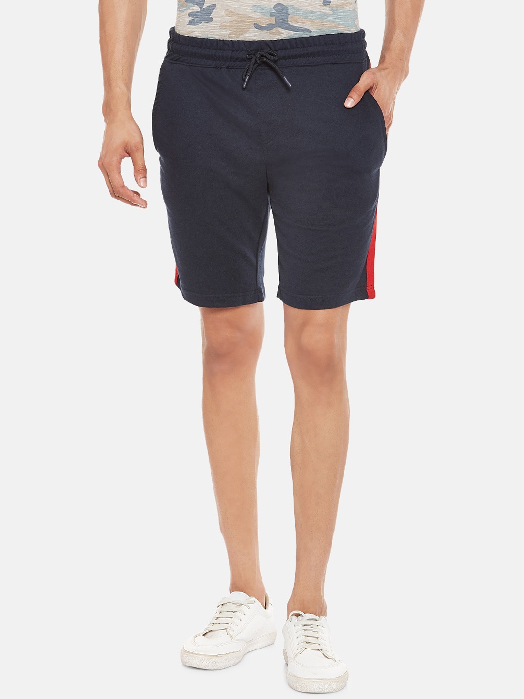 People Men Navy Blue Mid-Rise Regular Shorts