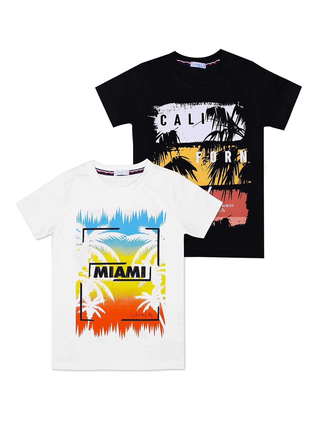 Luke & Lilly Boys Pack Of 2 Printed Cotton T-shirts, Black