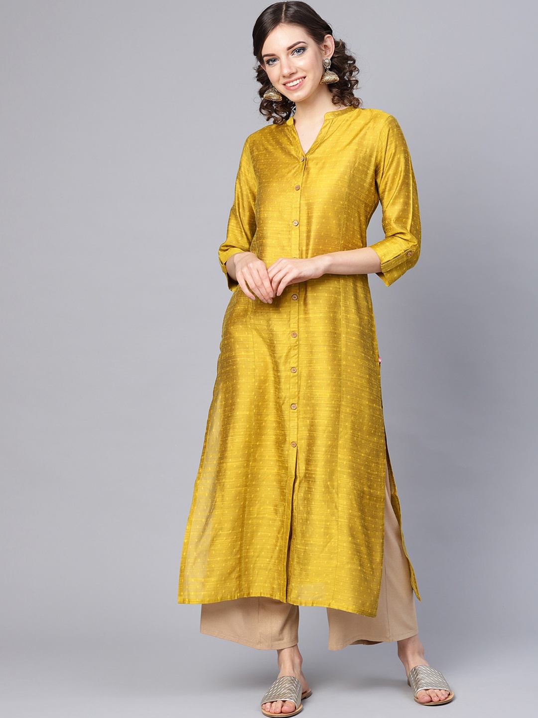 

Varanga Women Mustard Dobby Kurta