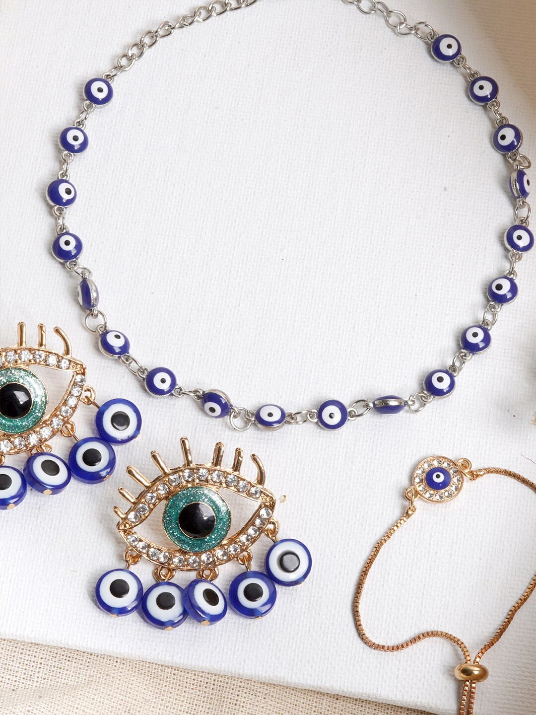 

JOKER & WITCH Blue & Silver-Toned Stone-Studded & Beaded Jewellery Set