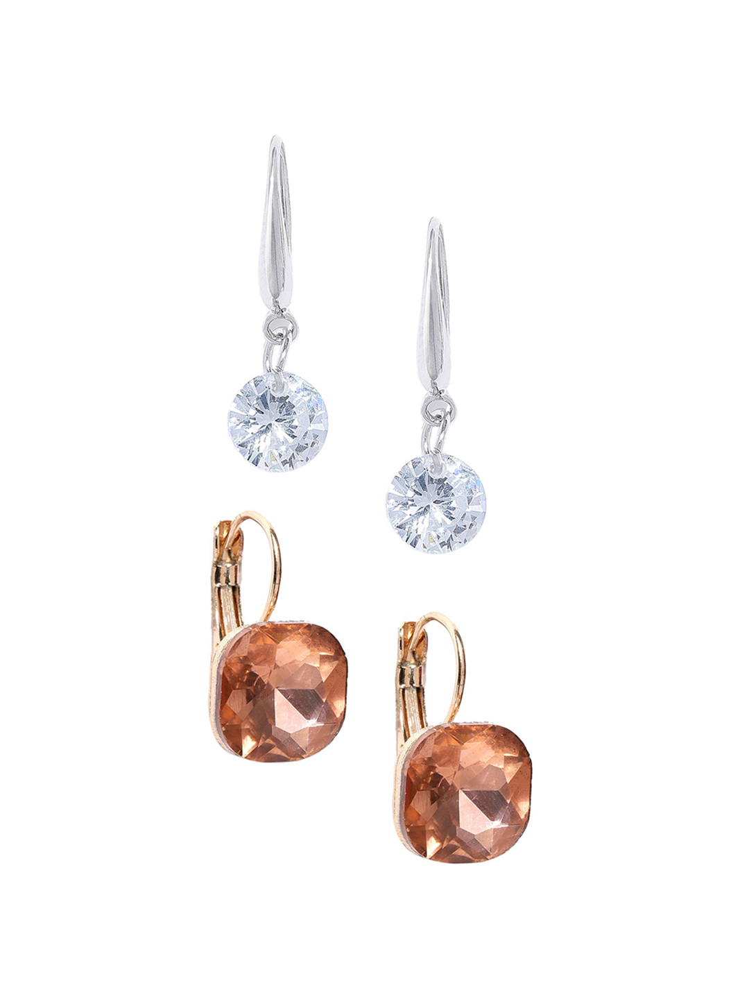 

OOMPH Silver & Gold-Toned Contemporary Drop Earrings