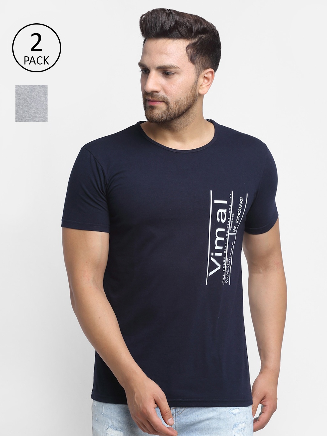 

MACK JONNEY Men vy Blue Typography 2 Printed Applique T-shirt, Navy blue