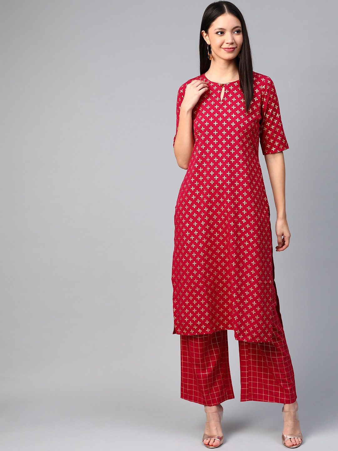 

ZIYAA Women Pink Printed Kurta with Palazzos