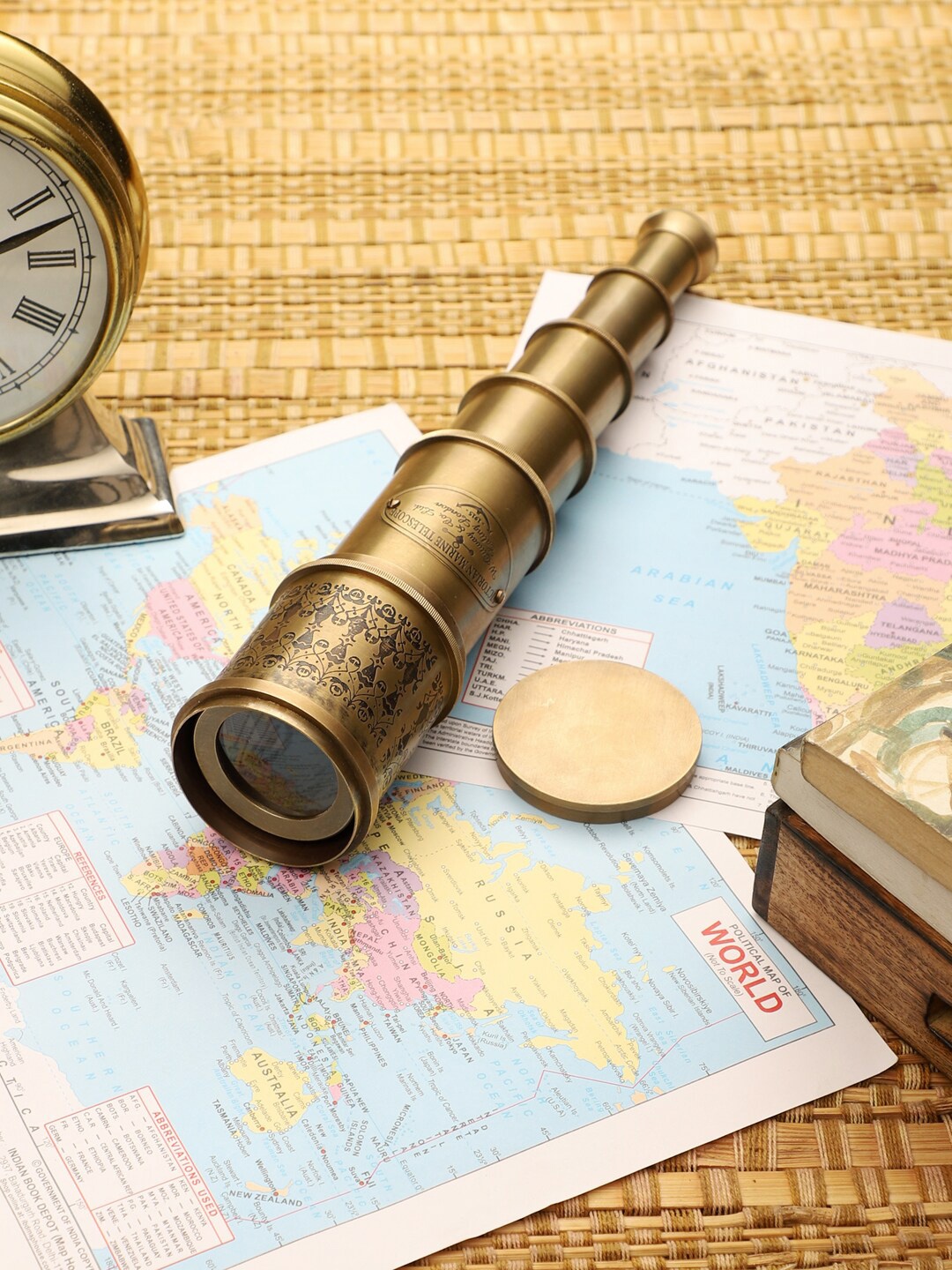 

EXIM DECOR Gold-Toned & Black Antique Brass Matt Finish Telescope Showpiece