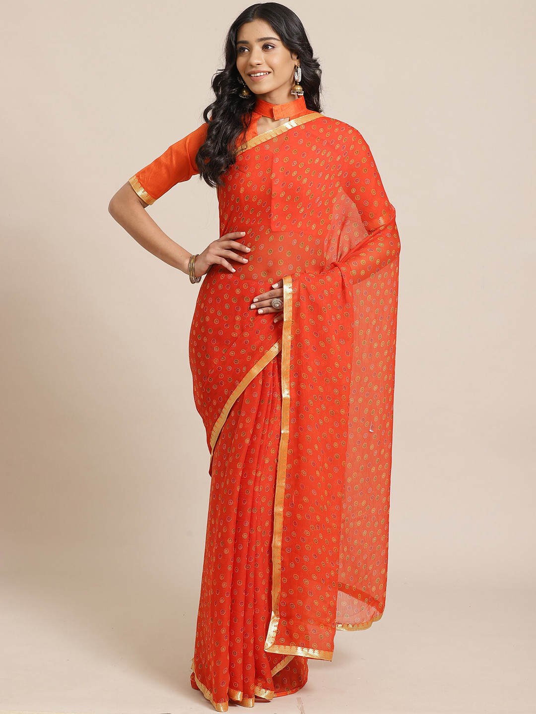 

Saree mall Orange & Pink Zari Saree