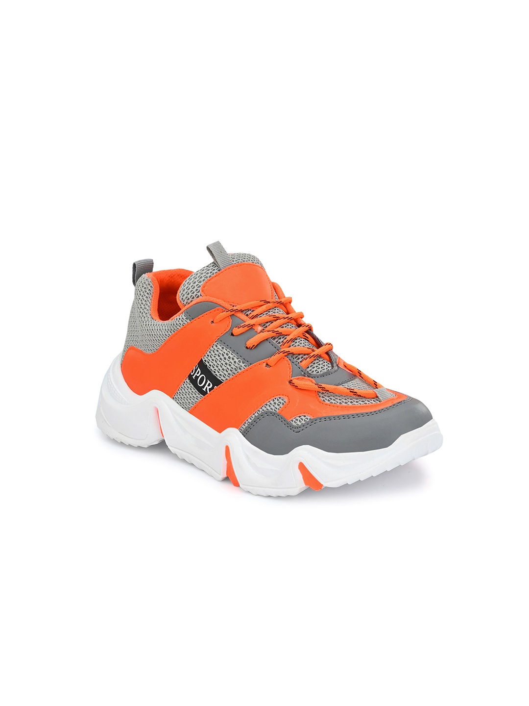 

mr wonker Men Grey & Orange Colourblocked Mesh Running Shoes