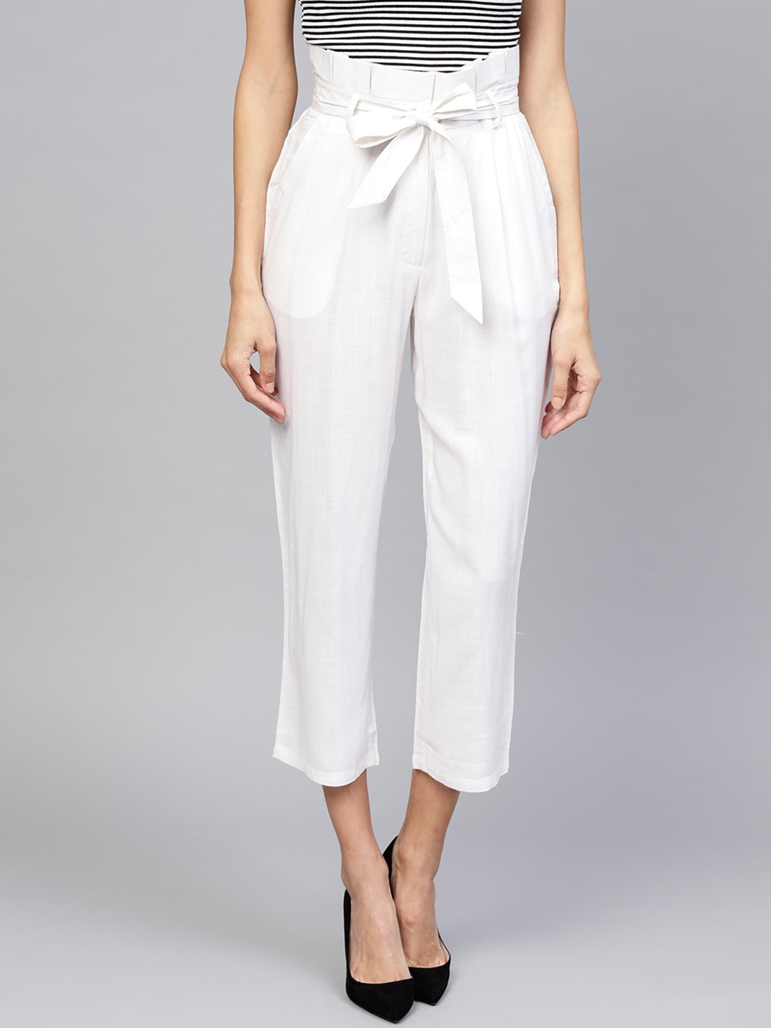 Libas Women White Straight Fit Regular Trousers