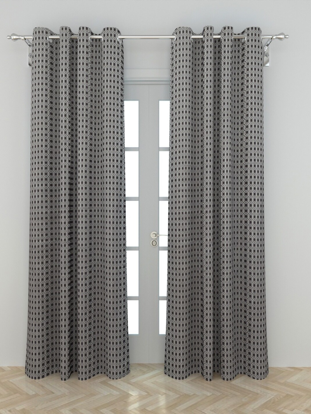 

Home Centre Grey & White Set of 2 Geometric Door Curtain