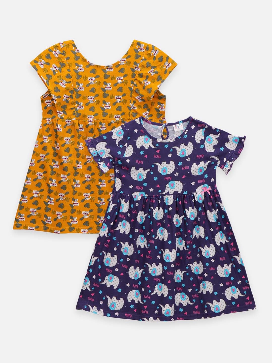 

LilPicks Girls Pack of 2 Mustard & Navy Blue Dress