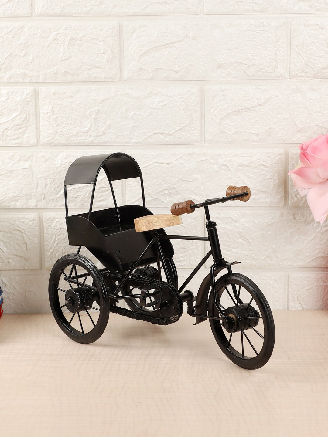 

EXIM DECOR Black & Beige Iron Rickshaw Showpiece