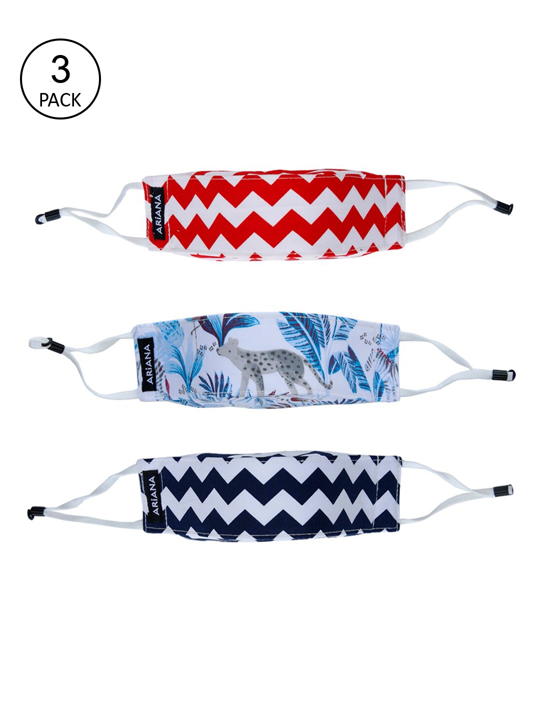 

Ariana Kids Pack Of 3 7-Ply 3D Cotton Reusable Cloth Face Masks, Red