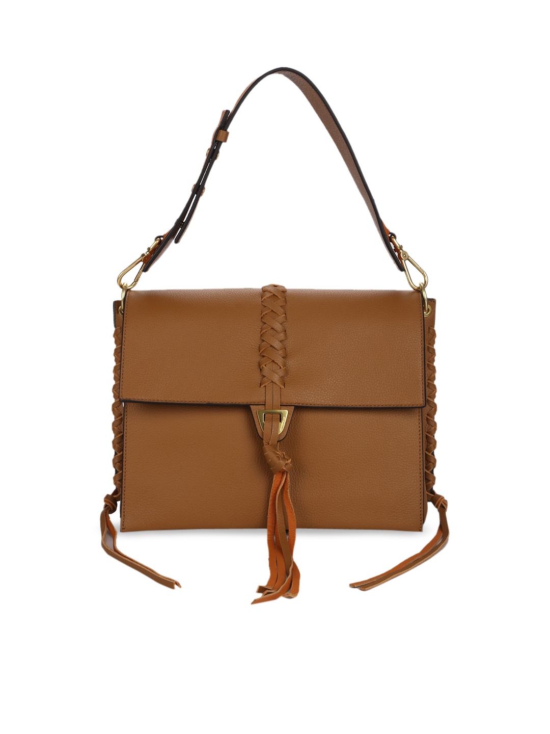 

Coccinelle Tan Structured Leather Fringed Sling Bag