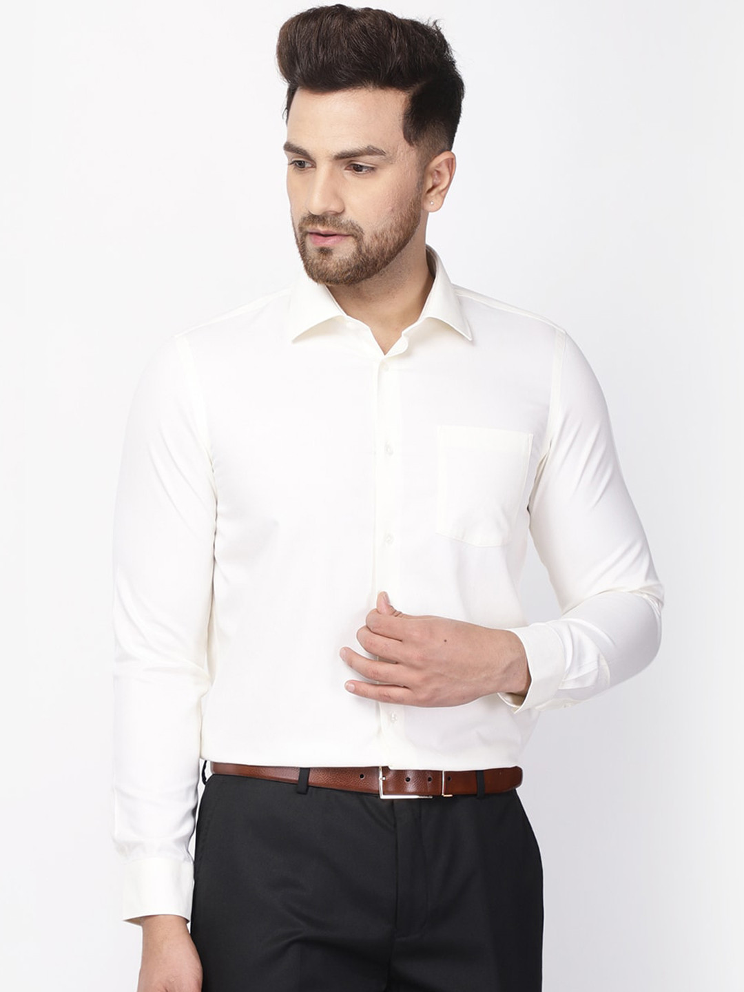 

Blackberrys Men Cream Slim Fit Formal Shirt