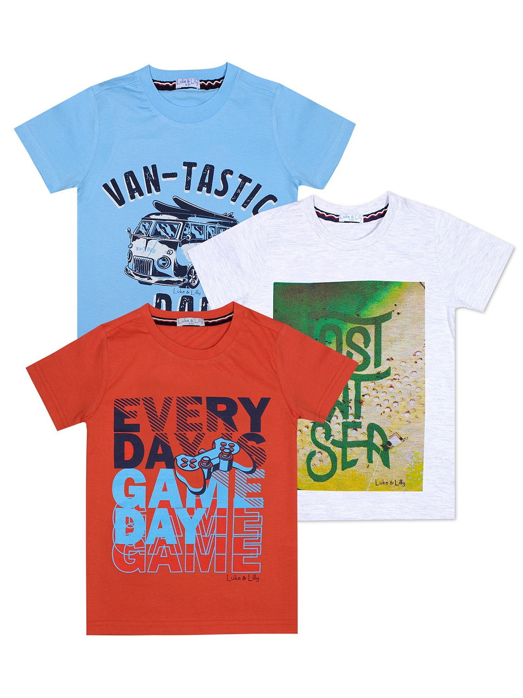 

Luke & Lilly Boys Multi Typography Pack Of 3 Printed T-shirt