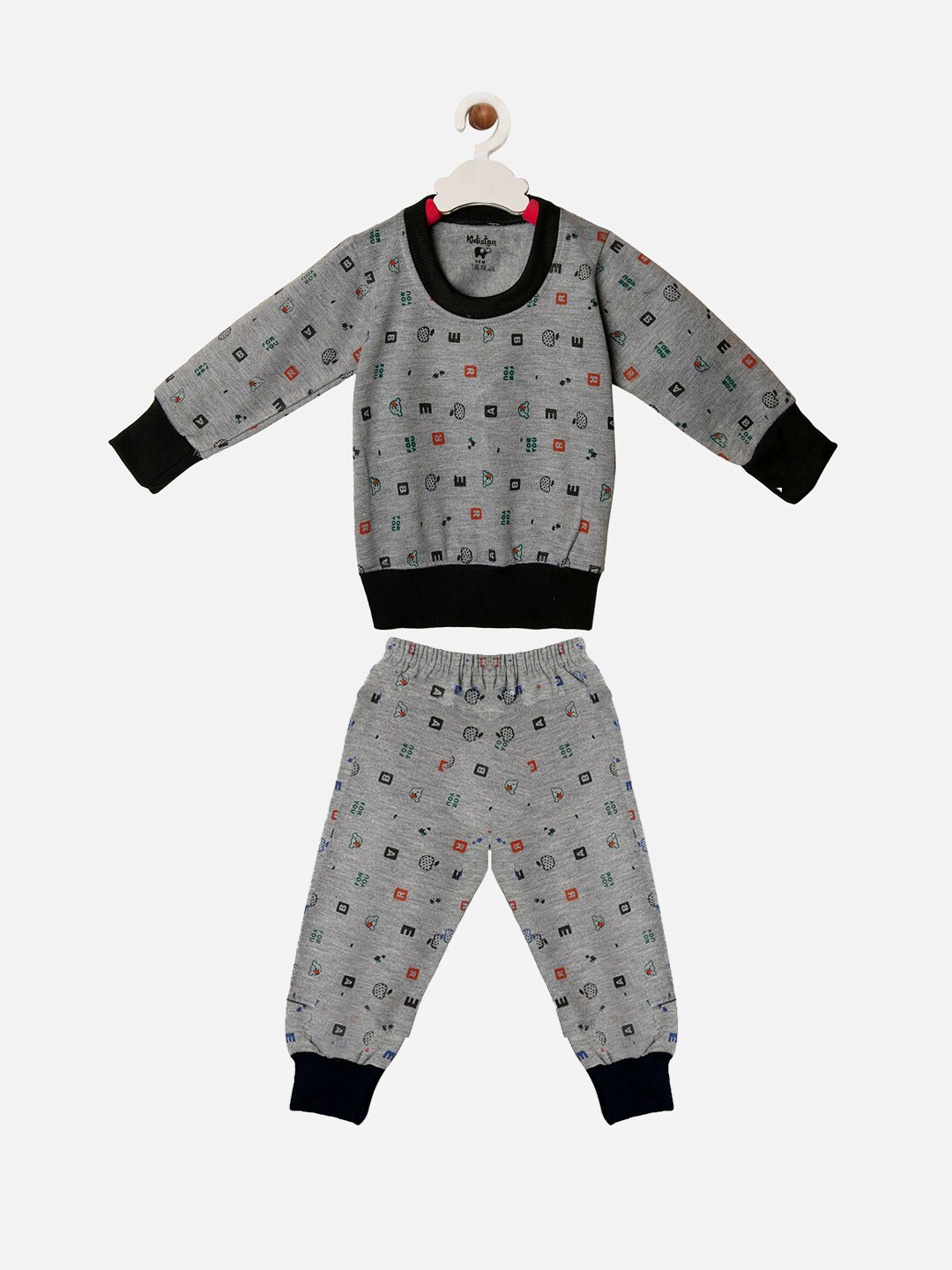 

TINY HUG Boys Grey & Black Printed T-shirt with Pyjamas