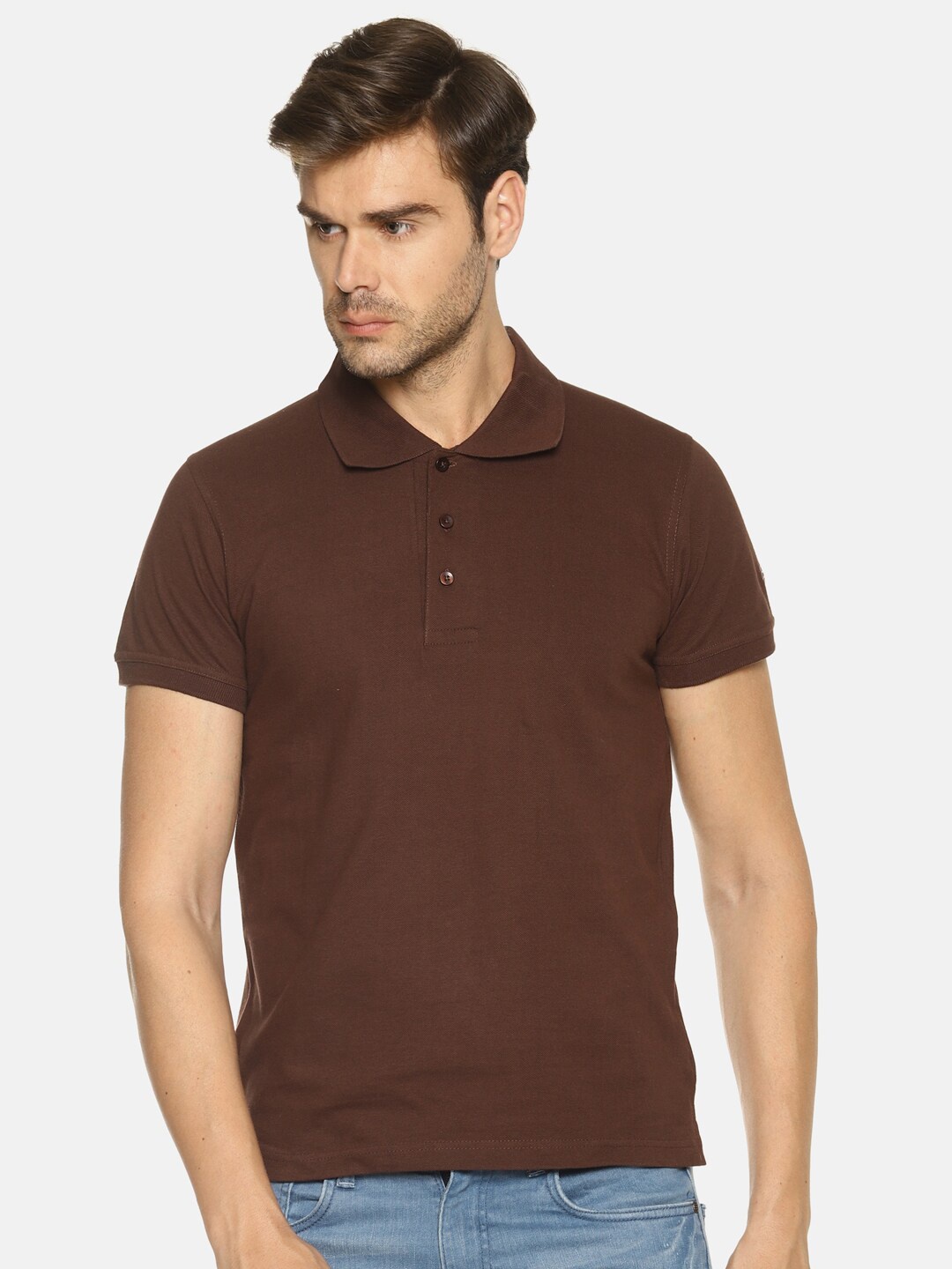 

OBOW Men Brown Polo Collar Pure Cotton T-shirt