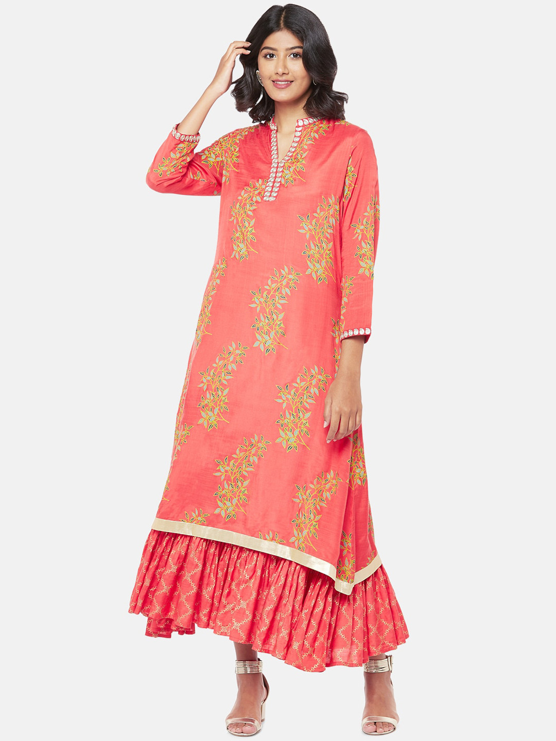 

RANGMANCH BY PANTALOONS Coral Pink A-Line Maxi Dress