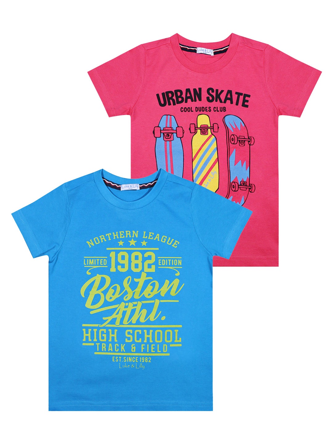 

Luke & Lilly Boys Pack Of 2 Typography Printed Cotton T-shirts, Pink